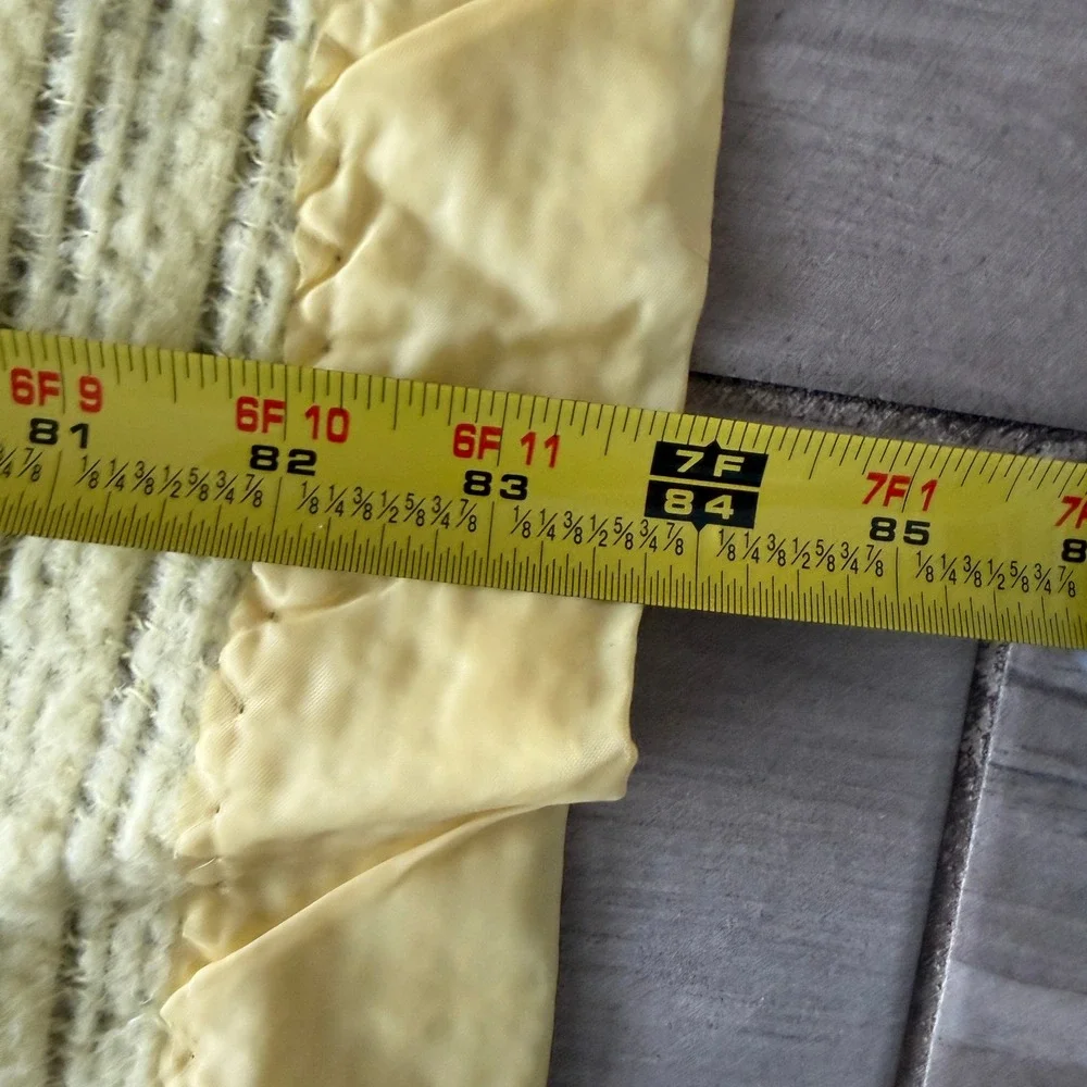 Waffle Knit Baby Blanket Size Twin Yellow Woven Satin Trim Vintage 84